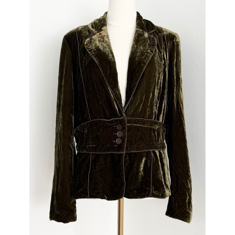 Autograph Olive Green Crushed Velvet Blazer Jacket Whimsigoth 90s Y2K (12)